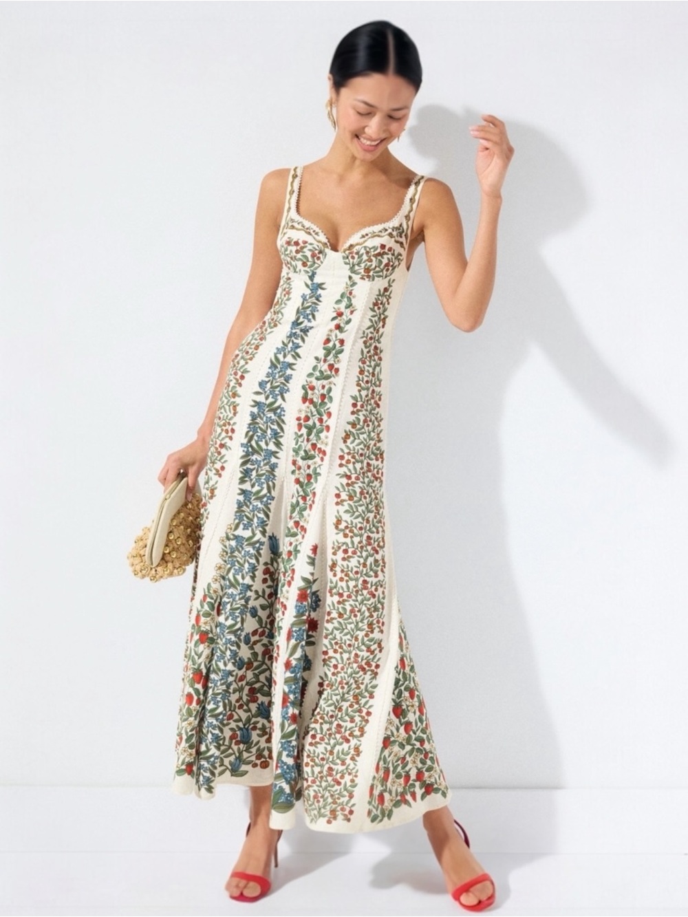 FARM Rio Women’s Fruit Beauty Linen Blend Floral Print Cocktail Maxi Dress Small
